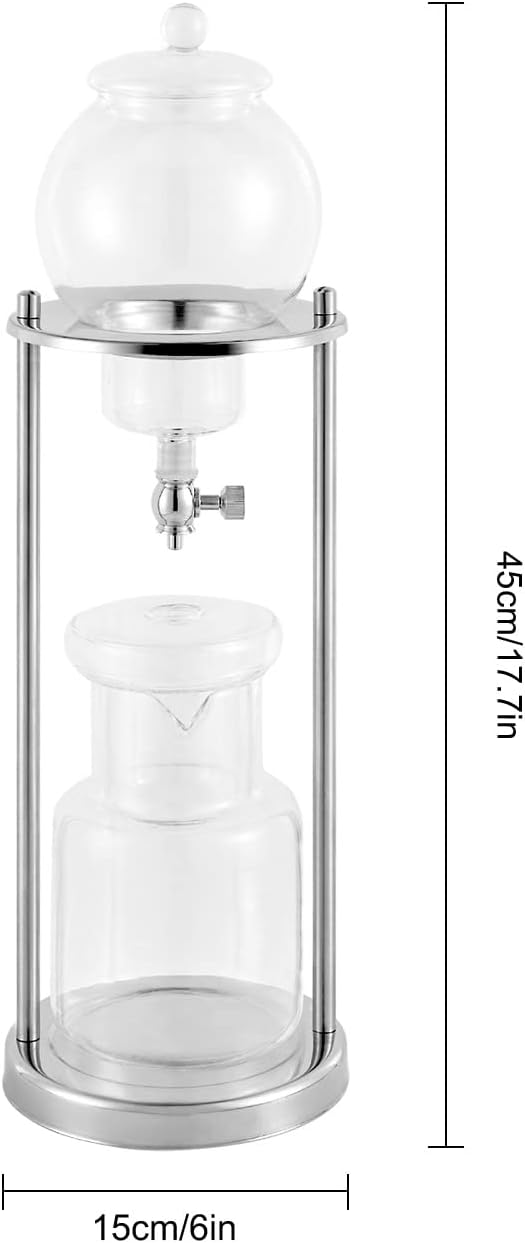 Metal Cold Brew Drip Tower, Ice Cold Drip Tower 600ml Capacity, Iced Coffee Cold Brew Drip Tower, Ice Coffee Maker for Home, Coffee Shops, Offices 6-8 Cups (Silver)