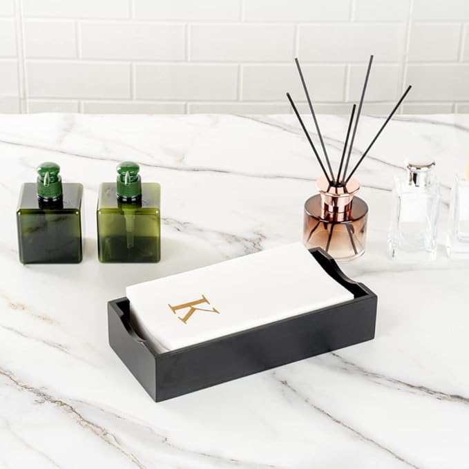 Luxenap 15.8 X 7.9 Inch Linen-Feel Guest Towels, 2000 Lettered Hand Towels - Gold Letter 'K', Sans Serif Font, White Paper Dinner Napkins, airlaid, For Restrooms And Tables