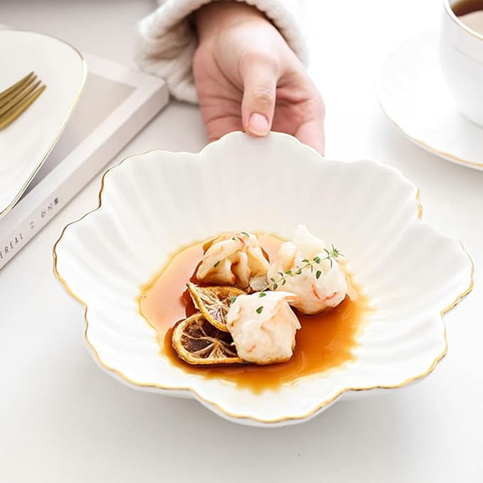 Homoyoyo Ceramic Food Serving Plate Set White Kitchen Storage Dish for Home Use for Appetizers and Dinner