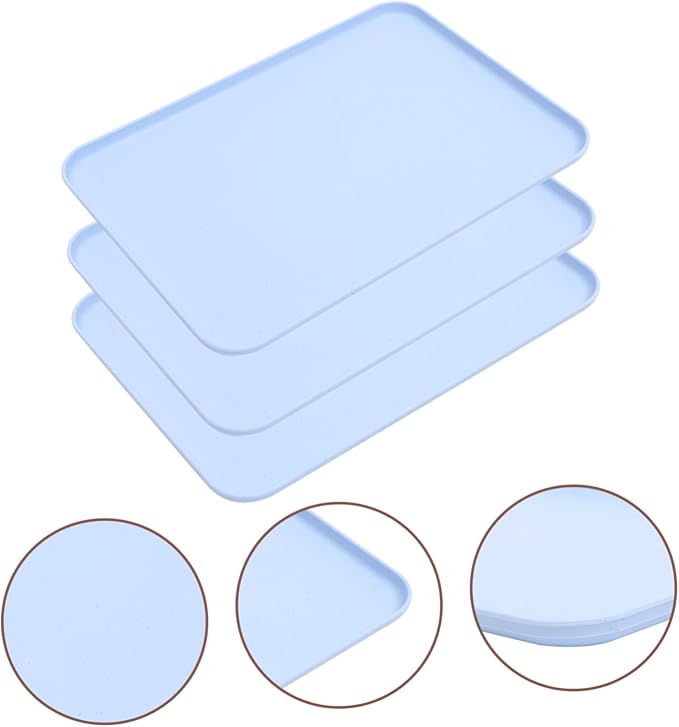 LIFKOME 3pcs Straw Serving Tray Rectangular Fruit Plate Modern Dessert Salad Plate Straw Dinner Tray