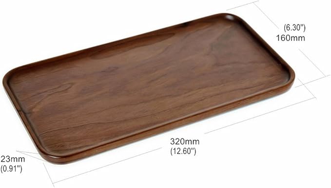Winterworm Rustic Walnut Wooden Tray Solid Wood Serving Tray Square Rectangle Platter Tea Tray Coffee Table Tray (Rectangle Small (12x6x0.9 inch))