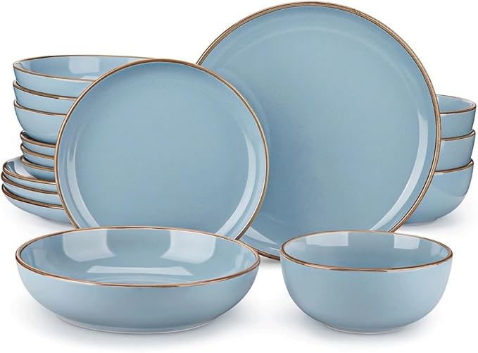16 Piece Ceramic Tableware Set with Dinner Dessert Soup Plate Bowl for 4 Person Round Dinnerware Set