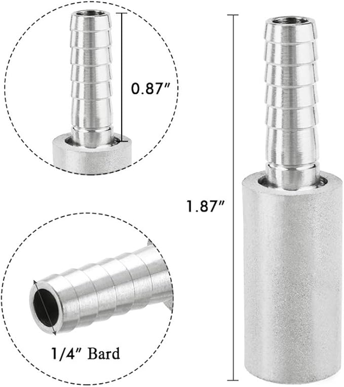 JoyTube Stainless Steel Aeration Stone, 0.5 Micron Diffusion Stone with 1/4" Hose Barb, Stainless Steel Aeration Oxygenation Stone Carbonating Stone for Home Brewing Beer (Pack of 2)