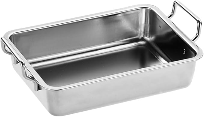 Ciieeo 1Pc Stainless Steel Food Tray with Handles Snack Holder for Fruits Snacks Rustproof Silver Serving Dish Easy to Clean Barbecue Plate for Home Use