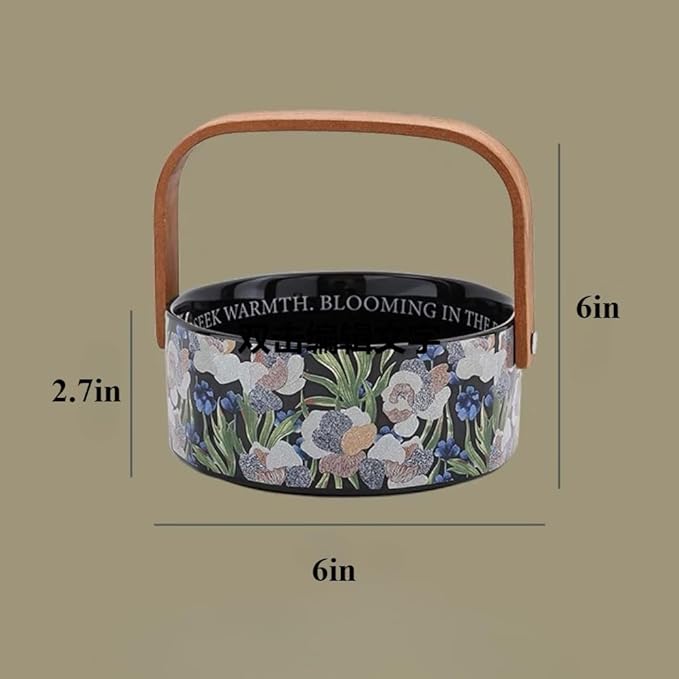 Fruit Bowl Dessert Plate Handmade Flower and Bird Pattern Round Ceramic Tableware Set (Black - two pieces)