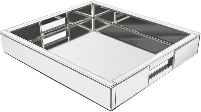 16" Silver Mirrored Glass Serving Tray with Handles