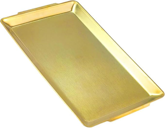 15.8" x 9.5" Large Serving Platters, Stainless Steel Heavy-Duty Large Serving Trays, Gold Rectangular Plates for Food, Fruit, Party, Wedding, Christmas, Chip and Scratch Resistant