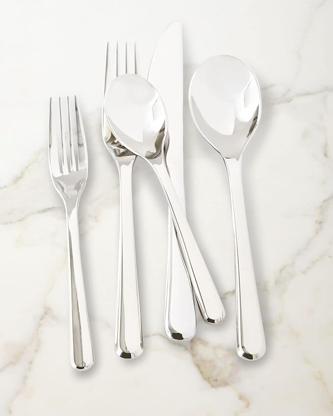 nambe Aura 45-Piece Flatware Set | 18/10 Stainless Steel Silverware Cutlery Set | Designed for Home Kitchens, Hotels, or Restaurants | Designed by Neil Cohen