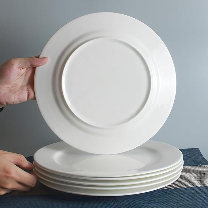 IQCWOOD Ceramic White Dinner Plates Set of 6, 10.5 Inch Round Plates for Pizza Salad Pasta Appetizer Steak Porcelain Serving Dishes Restaurant Dishes, Salad Plates, Scratch Resistant