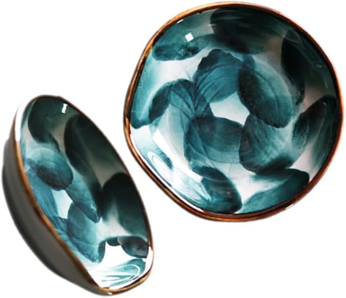 Cabilock 2pcs Hand-painted Ceramic Snack Plates Retro Japanese Style Dipping Dishes for Condiments Appetizers and Tableware