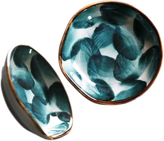 Cabilock 2pcs Hand-painted Ceramic Snack Plates Retro Japanese Style Dipping Dishes for Condiments Appetizers and Tableware