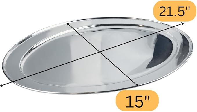 22" x 16" Large Oval Stainless Steel Tray | Elegant | Robust | Multi-Occasion Serveware | Dishwasher Safe | Timeless Aesthetics for Graceful Entertaining