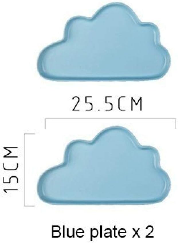 Salad plate2 PCS 4 PCS Ceramic Color Clouds Plate Porcelain Rain Tray Matt Smooth Plates Cute-blue cloud2Big