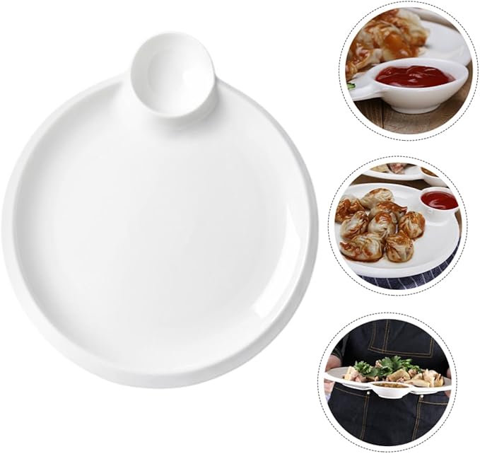 GLEAVI Ceramic Divided Dipping Sauce Plate for Dumplings and Sushi Multi-functional Chips Dish Home Accessory Easy to Clean for Appetizers and Condiments