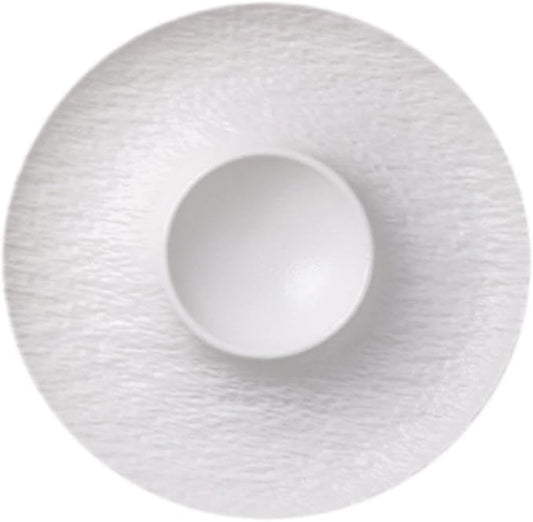 Fenteer Ceramic Divided Snack Plate Dumpling Plate Reusable with Sauce Compartment Serving Platter for Sushi Appetizer Fried Chicken, White