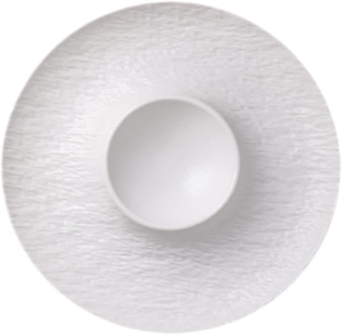 Ceramic Divided Snack Plate Dumpling Plate, Multipurpose Serving Platter with Sauce Holder for Party, Appetizer Fried Chicken, White