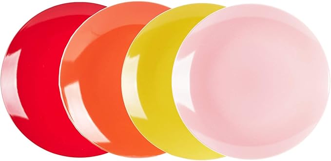 Stoneware Coupe Shape Dinnerware Set, Outside White + Inside (12pc Set, Very Rose)