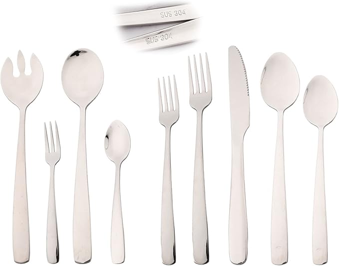 36pcs 304 Stainless Steel Silverware Set with Salad Forks and Salad Spoon, Elegant Utensils Cutlery Set, Mirror Serving Flatware Set, Service for 4, Dishwasher Safe