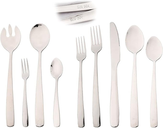 36pcs 304 Stainless Steel Silverware Set with Salad Forks and Salad Spoon, Elegant Utensils Cutlery Set, Mirror Serving Flatware Set, Service for 4, Dishwasher Safe
