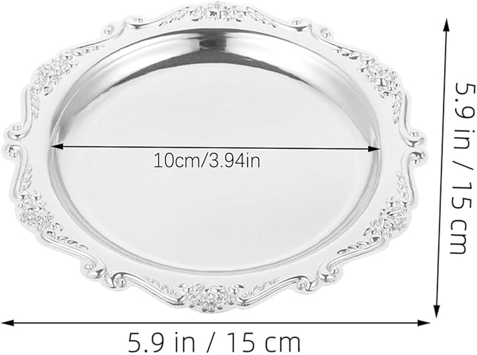 Vintage Decorative Serving Tray - Small Metal Jewelry Dish - 6-inch Metal Jewelry Display Tray - Ornate Snack Appetizer Platter - Round Party Food Display Plate - Vanity Tabletop Organizer