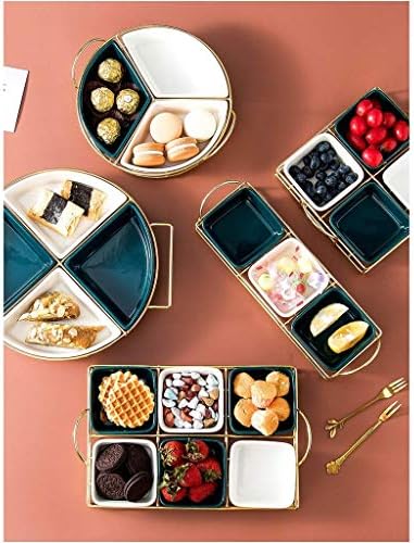 Ceramic Dinner & Appetizer Plates Set - Stylish Fruit Platter & Dried Fruit Tray, Perfect Snack Plate for Living Room, Includes Grid Bowl & Shelf for Easy Serving