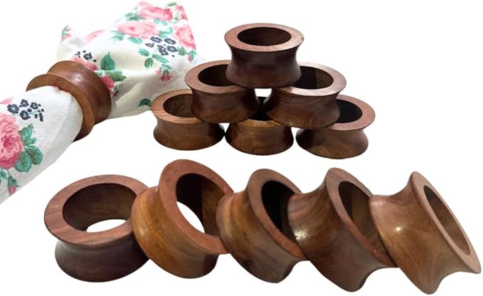 Napkin Holder Set of 12 Handmade Acacia Wood Dining Table Napkin Ring Classic Everyday Thanksgiving Holiday Christmas Festive Party Gift Farmhouse Décor
