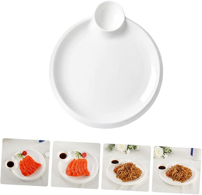 GLEAVI Ceramic Divided Dipping Sauce Plate for Dumplings and Sushi Multi-functional Chips Dish Home Accessory Easy to Clean for Appetizers and Condiments