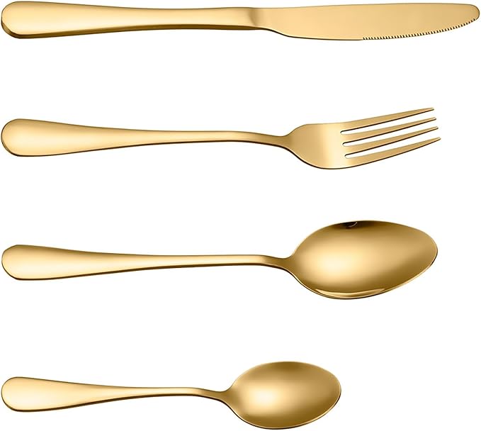 Kitchen Utensils Set, Spoons And Forks Set Flatware Serving Set, Utensil Set, Cutlery Set for Home Restaurant (Gold)