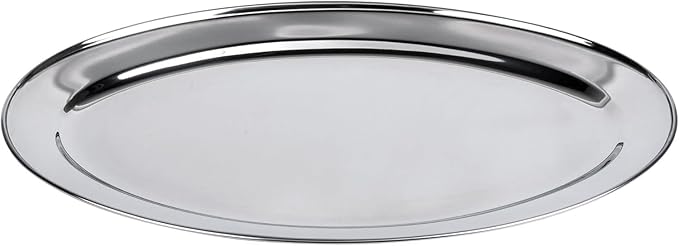 20" Stainless Steel Serving Platter | Oval Silver Food Tray | 3 mm Thick, Unbreakable | Anti Rust Serving Platter | Dinner Trays | Dishwasher Safe Kitchen Tray Silver, 20-Inch [1PK]