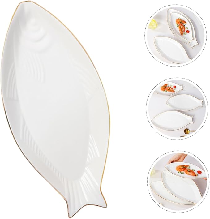 LIFKOME Fish Shape Ceramic Plate Cheese Tray Dinnerware Decorative Serving Plate