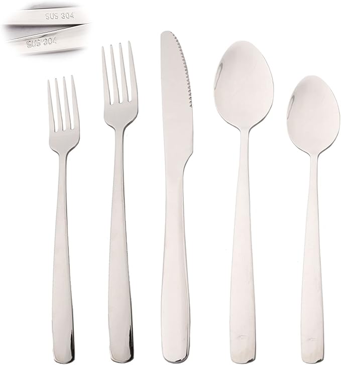 20pcs 304 Stainless Steel Silverware Set with Dessert Spoons Forks Set, Elegant Utensils Cutlery Set, Mirror Serving Flatware Set, Service for 4, Dishwasher Safe