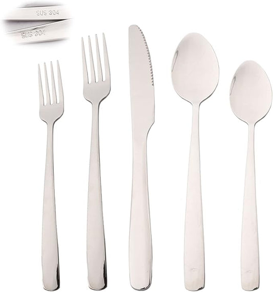 20pcs 304 Stainless Steel Silverware Set with Dessert Spoons Forks Set, Elegant Utensils Cutlery Set, Mirror Serving Flatware Set, Service for 4, Dishwasher Safe
