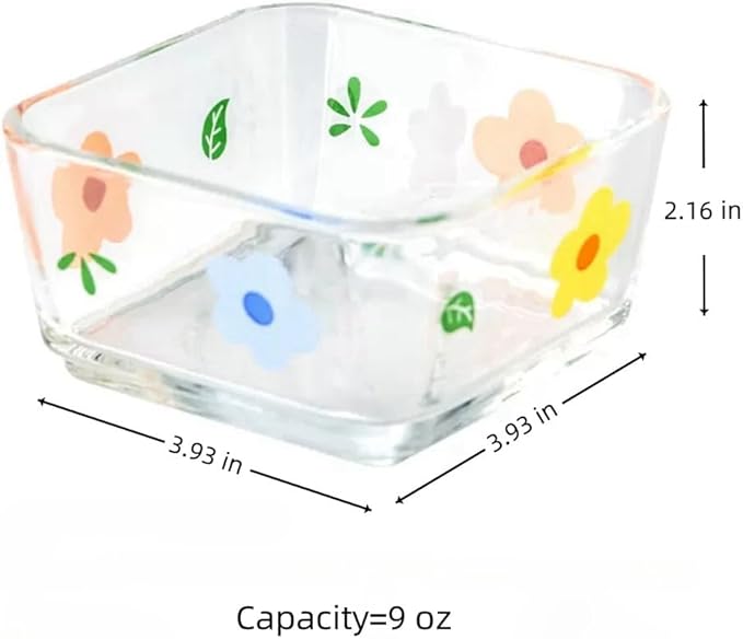 Ivymei 2 Pack Small Dessert Bowl Floral Candy Bowl Candy Dish,Mini Square Glass Bowl for Snack Yourt Icecream,Dipping,Side Dishes,Meal prep(pink)