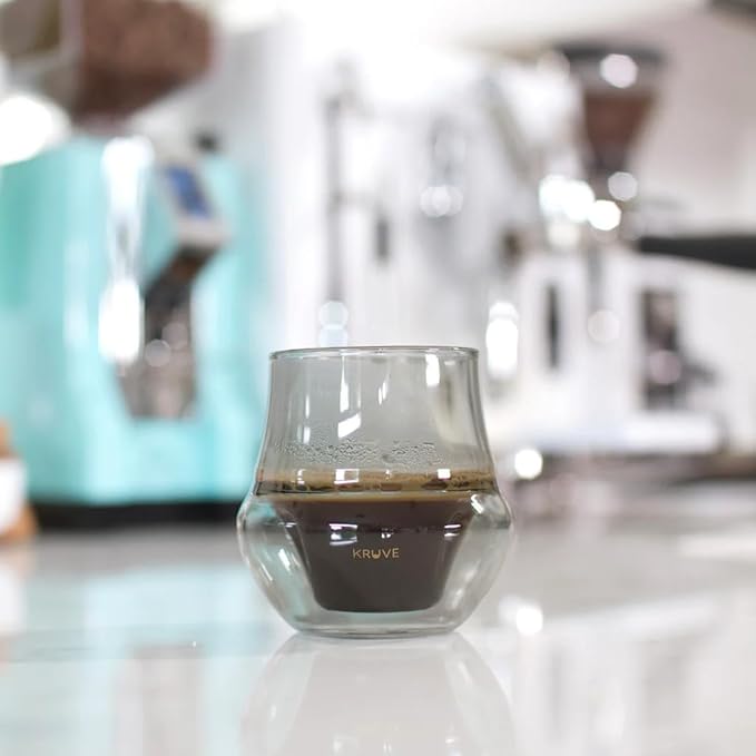 KRUVE Dark Propel Espresso Cups, Handmade Double-Walled Glass Coffee Mugs, Clear 2.5 oz, Scientific Design for Better Tasting Coffee (Set of Two) - Unique Glass Coffee Cups with Headspace