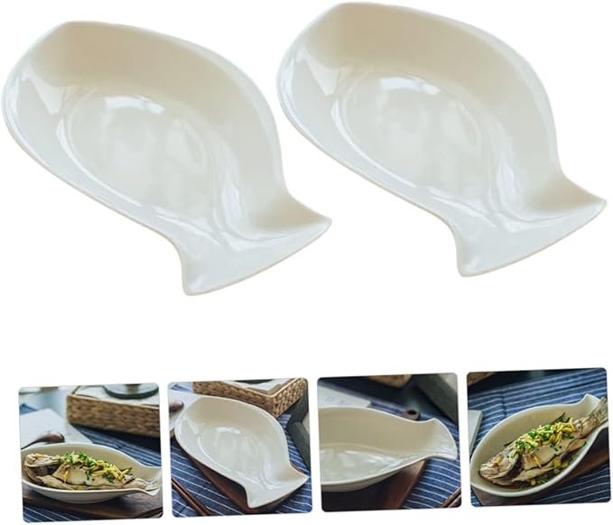 Plate,2pcs Fish Plate Fruit Tray Kitchen Decor Bowl Dishes Appetizer Plate Cooker Salad Bowl with Lid Pantry Trays Snack Plates Containers for Food Portable Food Container White Ceramics