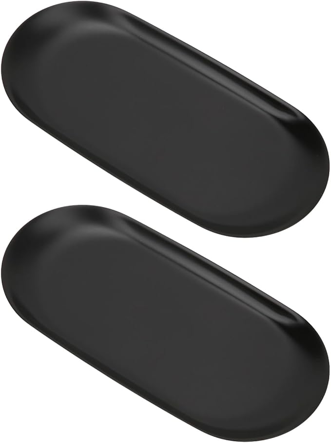 2Pcs Oval Metal Trays, Black Stainless Steel Decorative Tray Serving Plate Vanity Trays, Bathroom Candle Trays Fruit Snacks Tray, 23 x 9.5cm