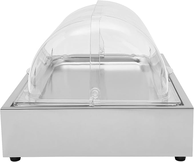 Ice Food Serving Display Tray, 6L/1.59Gal Cold Serving Trays for Parties Freestanding Ice Chilled Party Platter with Clear Roll Top Cover Buffet for Outdoor Buffets, Street Vendors
