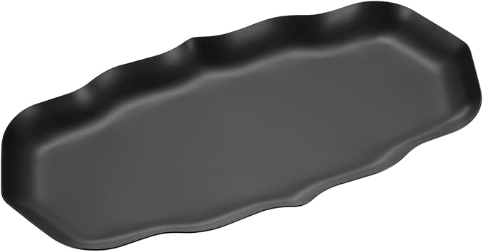 uxcell Stainless Steel Decorative Tray 8.6" x 4.3" Wave Serving Tray Suitable for Jewelry Coffee Table Bar Kitchen Countertop Bathroom Tableware, Black