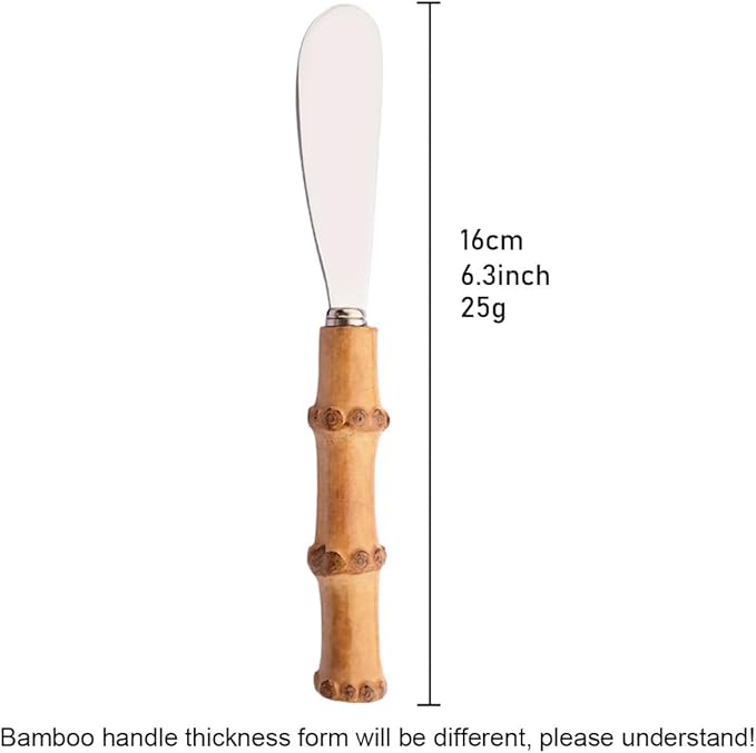 6-Piece Bamboo Silverware Set, Stainless Steel Flatware Hostess Serving Set Bamboo Utensils Tableware Set for Home Camping Travel Hotel - 6pcs Butter Knife
