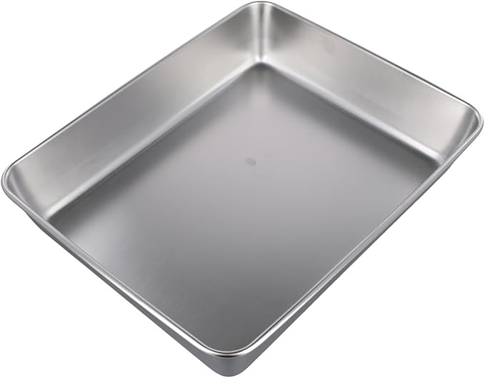 Professional Stainless Steel Food Service Tray Rectangle Dining Platter With High Rim Kitchen Buffet Serving Dish Metal Storage Container Dishwasher Safe Silver(30 * 25 * 5.5)