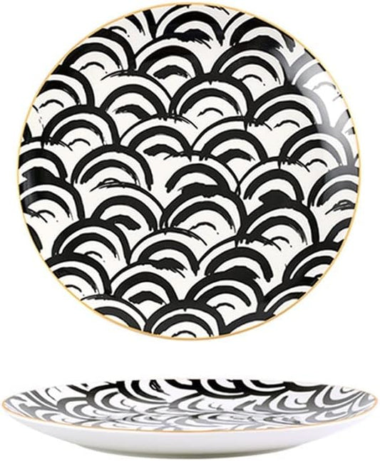 Kitchen Plates Dining Plate Ceramic Plate Sushi Plate Scratch-resistant Durable Porcelain Plate Soup Plate Ramen Bowl Restaurant Plates(A,Medium)