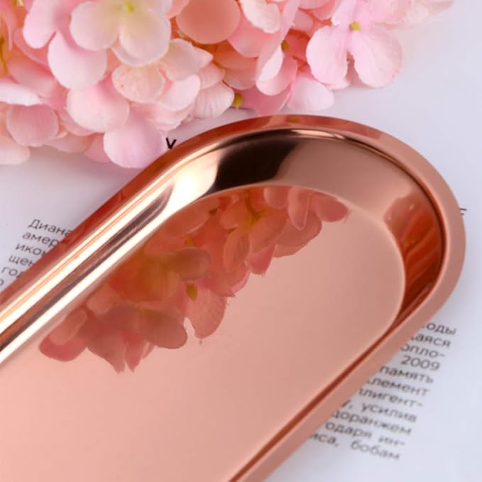 Buyer star Rose Gold 2PCS 7.3inch Stainless Steel Oval Tray Fruit Trays Storage Tray Dish Plate Cosmetics Jewelry Decorative Organizer