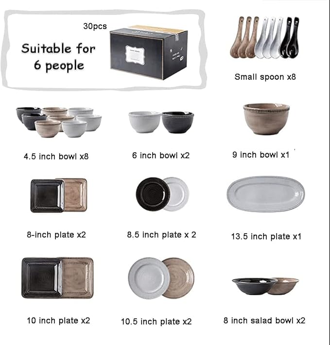 Dinnerware Sets Dish Set,Retro American Porcelain Tableware Set with Plates Bowls and Dish,Ceramic Dinner Set for Home Kitchen and Dinning
