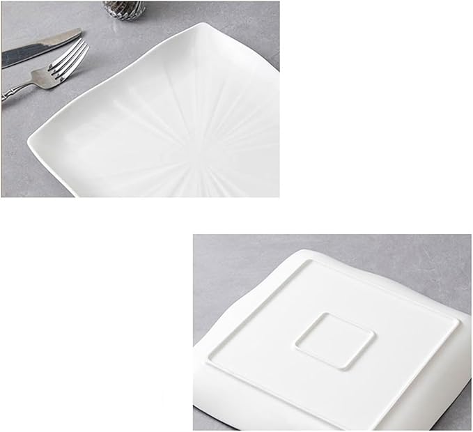 Dinner Plates Steak Plate Simple Square Ceramic Plate Creative Household Vegetable Plate Hotel Restaurant Tableware Serving Dishes(White,9 inch)