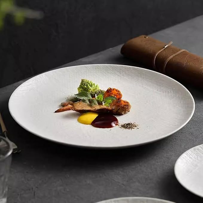 SONGCHAO Party Supplies Matte Cloth Grain Ceramic Dinner Plate Home Round Plate Shallow Plate Restaurant Appetizer Plate Dessert Plate Party Plates (Color : 28.5cm)