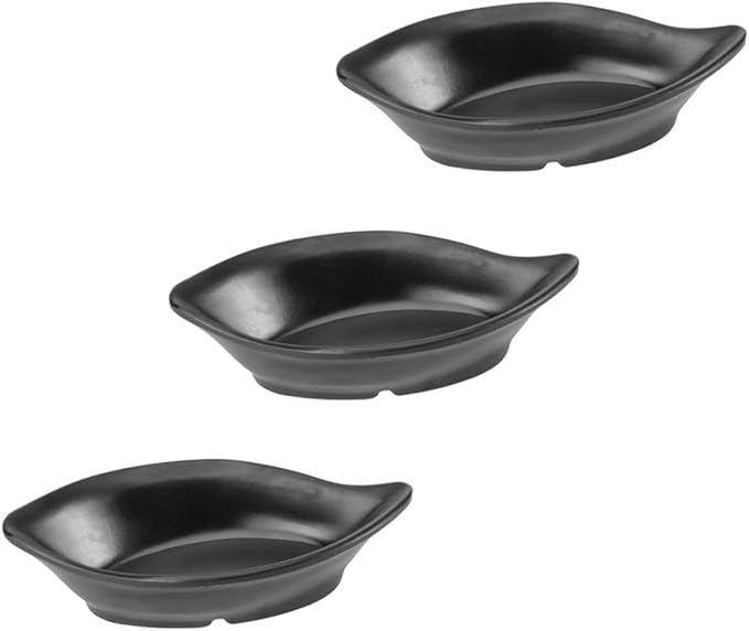 OUNONA 3-Piece Sauce Dipping Bowls Set Imitative Ceramic Condiment Plates Black Easy to Clean Suitable for Appetizers and Snacks