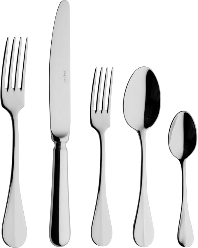 Degrenne Luxury French Cutlery Set - 5 Piece Silverware Set, Includes Forks, Spoons & Knife, Stainless Steel Flatware, Dishwasher Safe, Made in France - Blois Collection