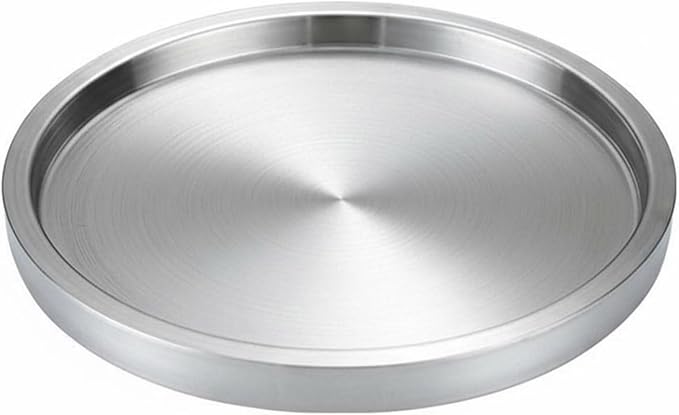 Korean BBQ Serving Tray Dishwasher Stainless Steel Round Dish-Piece Construction Stainless Steel Serving Tray for Hot Pot, Silver, 38CM