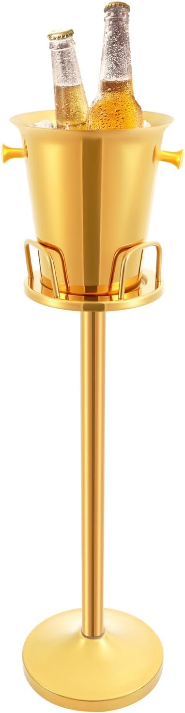 Modern Gold Party Ice Bucket 1.32Gal Stainless Steel Standing Ice Bucket with Stand for Home Parties Weddings Outdoor Events