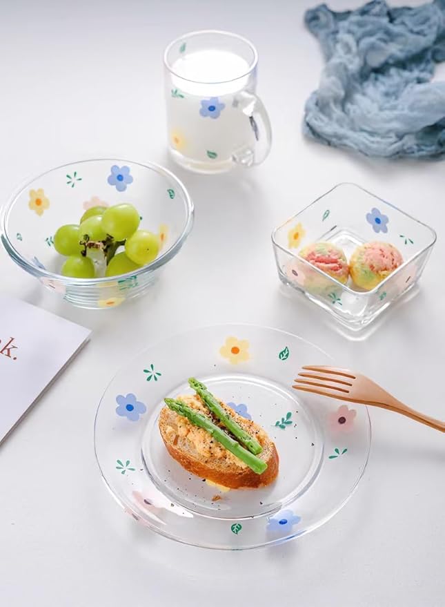 Ivymei 2 Pack Small Dessert Bowl Floral Candy Bowl Candy Dish,Mini Square Glass Bowl for Snack Yourt Icecream,Dipping,Side Dishes,Meal prep(pink)